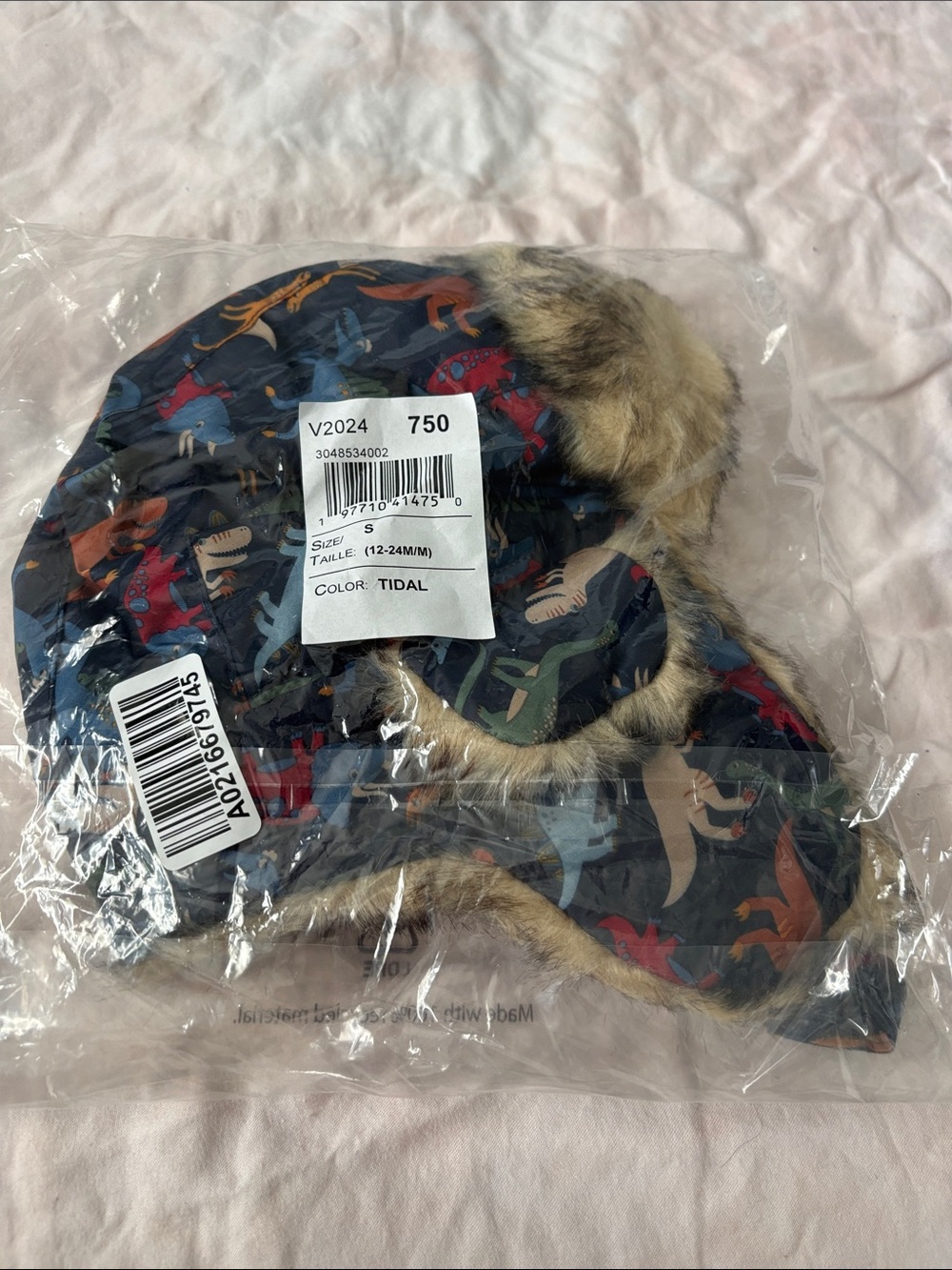 Kids Trapper Hat with Dino Print - Tidal Blue